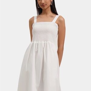 Wayf White Smocked Bodice Midi Dress with Wide Straps